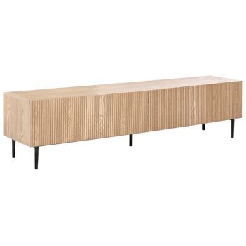 Mueble Tv Moderno 2 Cajones Mdf Madera De Fresno Frente Acanalado Sala De Estar Chapa De Fresno Claro Blythe