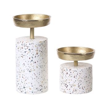 Conjunto De 2 Candeleros De Metal Dorado Multicolor Terrazo Accesorio Kaengan