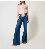 twinset para mujer 251tp2574 vaqueros acampanados con botones decorativos azul 30 casual algodon denim