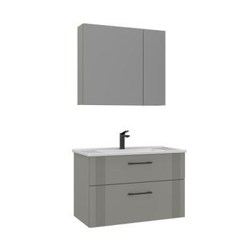 Conjunto De Mueble Con Lavabo Y Espejo (2 Piezas)  - 85 X 45 X 55 Cm - Cachemira Mate