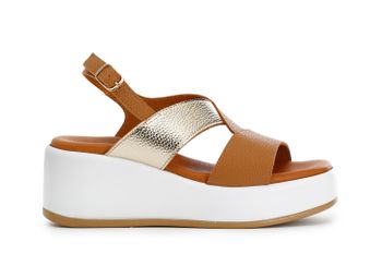 sandalias bicolor con cuña de piel tan 41