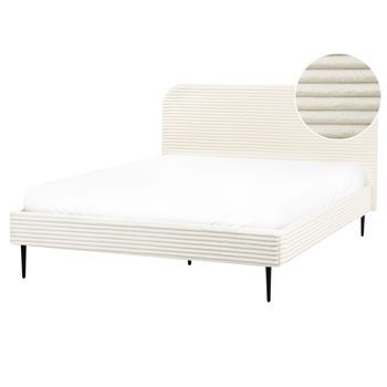 Cama Con Somier Tapizado De Pana 160 X 200 Cm Blanco Crema Flayat