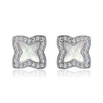 Pendientes florales de plata 925 con circonita