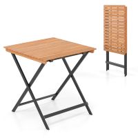 costway mesa auxiliar plegable cuadrada de madera de acacia con tablero de listones y travesanos reforzados portatil para patio terraza salon