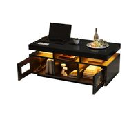 mesa de centro rectangular de panel de particulas con luz lednegro