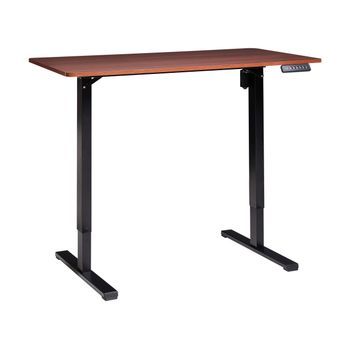 Escritorio De Pie Eléctrico Ajustable Moderno Patas Cuadradas 120 X 60 Cm Tablero Marrón Oscuro Y Base Negra Tavares