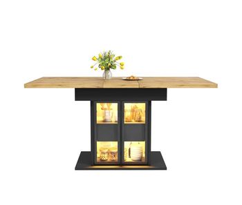 Mesa de comedor extensible 110-140 cm - con almacenaje, led rgb y puertas de vidrio - negro