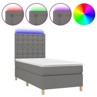 cama para adulto  cama individual  cama box spring colchon y luces led tela gris oscuro 90x190 cm