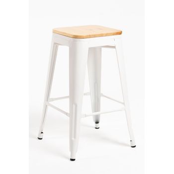 Pack 6 Taburetes Torix Bajos Madera Natural 67 Cm De Acero Reforzado 67*30*30 Cm - Blanco