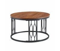 mesa de centro redonda 70x405 cm - diseno moderno con tablero efecto madera y estructura metalica geometrica - nogal
