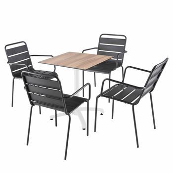Mesa Reclinable 70x70 Cm Roble Oscuro Con 4 Sillas De Metal Gris, Opéra - Oviala