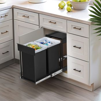 Papelera de cocina doble extraíble de acero negro