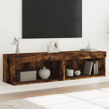 2 Uds Muebles Tv | Mueble De Salón | Armario Tv Con Luces Led Roble Ahumado 60x30x30 Cm Cfw780837