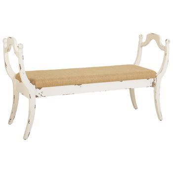 Banqueta De Madera Tapizada Blanco 139x45.5x78
