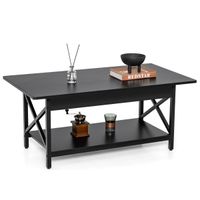 costway mesa de cafe industrial de 2 niveles mesa de centro con estante de almacenamiento y marco de metal en forma de x mesa rectangular negro