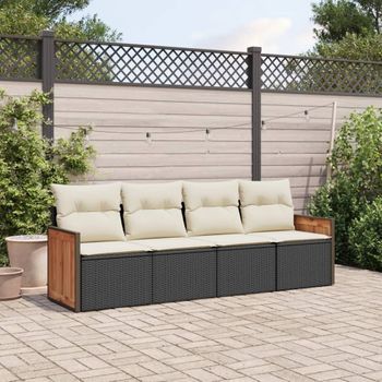 Conjunto De Sofás Jardín 4 Uds | Mueble Jardin Mesa Y Sillas Con Cojines Ratán Sintético Negro Cfw629687