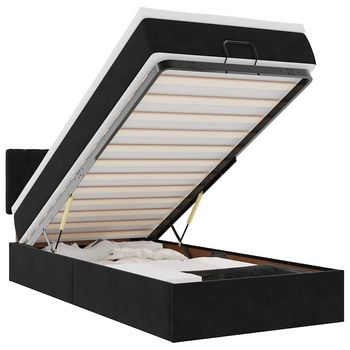 Estructura Cama Otomana Colchón Terciopelo Negro 90x200 Cm Vidaxl