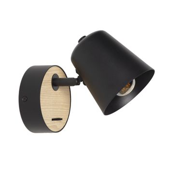 Aplique de pared lectura orientable E27 de metal negro y madera