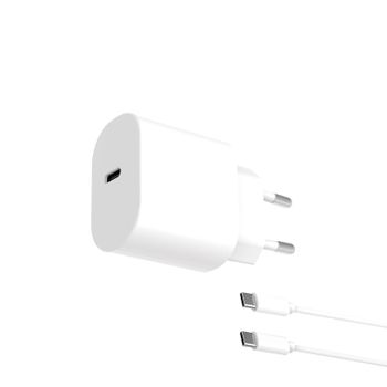 Contact 20w Cargador De Red, Power Delivery, Carga Rápida, Usb-c + Cable Usb-c A Usb-c 1 M, Blanco