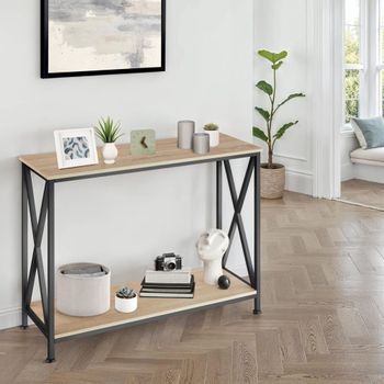 Mesa consola 100 x 35 x 80,5 cm, madera industrial clara, roble sonoma