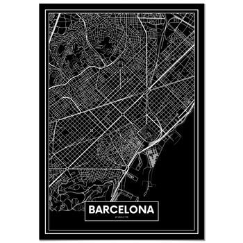 Panorama Cuadro De Aluminio Mapa Negro De Barcelona 70x100 Cm