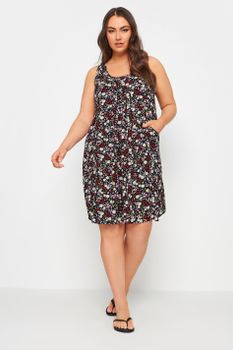 Yours Vestido Negro Sin Mangas De Florecitas, Mujer Curvy Y Tallas Grandes, Yours