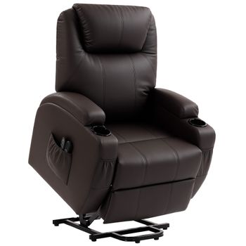 HOMCOM Sillón elevador, Sillón relax con ayuda para incorporarse, incl. mando a distancia, portavasos, respaldo ajustable, Marrón   Aosom España