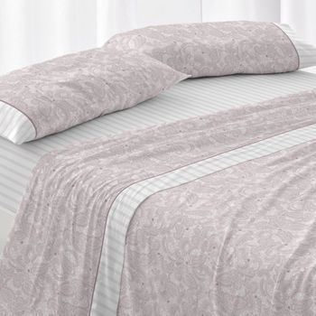 Juego De Sábanas 100% Algodón Extrasuave Diseño Paisley Azul 135 X 190/200 Cm - Nude - Burrito Blanco