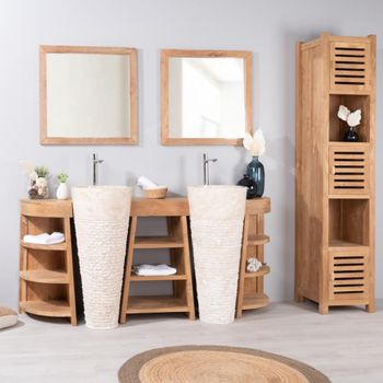 Mueble de baño de teca doble 180cm + lavabos crema