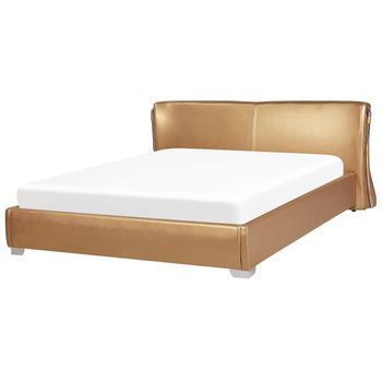 Cama De Agua Tapizada En Piel Dorada Con Somier Y Accesorios 180 X 200 Cm Diseño Moderno Paris