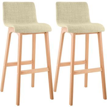 Juego De 2 Taburetes De Bar Hover, Asiento De Tela, Patas De Madera De Haya Natural Crema 46x41x102 Cm Clp