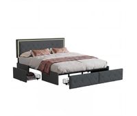 cama tapizada 140x200cm cama doble con 4 cajones cama con canape cama juvenil con somier y led cama funcional cama de madera maciza pu gris