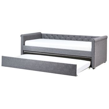 Cama Nido Tapizada Gris 90 X 200 Cm Con Somier Y Cabecero Acolchado Libourne
