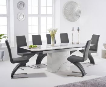 Metropolis 160cm Extending White Marble Dining Table with Hampstead Faux Leather Chairs - Black, 4 Chairs