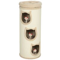 pawhut barril rascador para gatos de 4 niveles o38x96 cm con 3 cuevas cama superior lavable cubierto de sisal 3 juguetes crema