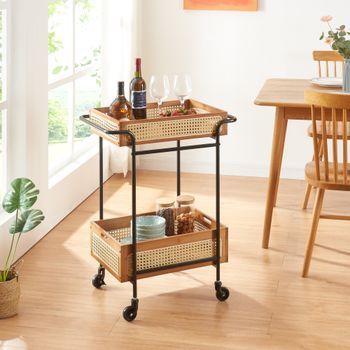 Carro De Servicio Tervola Con 2 Cestas Metal/bambú 81x61x39cm - Negro/natural [en.casa]