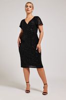 yours london vestido de lentejuelas negras con manga corta mujer curvy y tallas grandes yours london