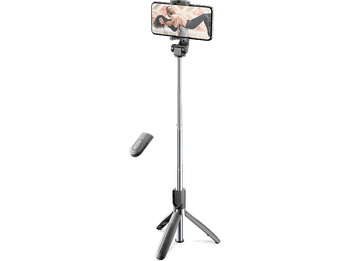 Mini trípode - CellularLine FREEDOM, Unievrsal, Palo de selfie trípode, Bluetooth, Control remoto, 360º, Negro