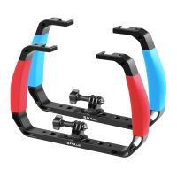 puluz-bandeja de aleacion de aluminio con mango de silicona dual plataforma estabilizadora para camara subacuatica carcasa montaje de buceo para gopro dslr