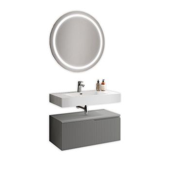 Mueble de baño 3 piezas en mdf blanco brillo/gris mate