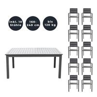 grupo de asientos de jardin extensible casa madera - 160240 x 100 cm 10 sillas