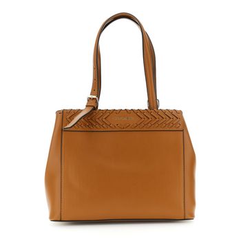 bolso shopping con patrón de enhebrado y bandolera ajustable con hebilla tan taglia unica