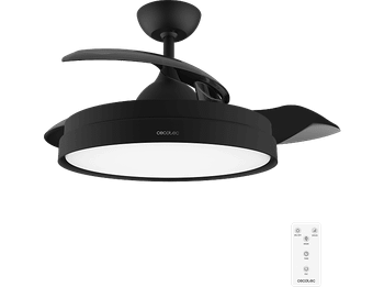 Ventilador de techo con luz - Cecotec EnergySilence Aero 4280 Invisible Black, 40W, 6 velocidades, Aspas retráctiles, 3 tonos luz, Temporizador, Black