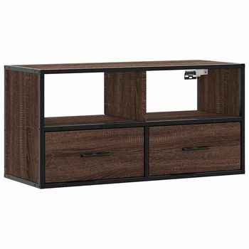 Mueble Tv Madera Ingeniería Y Metal Marrón Roble 80x31x39,5 Cm