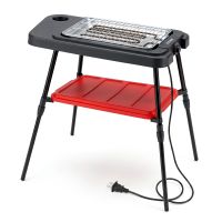 costway parrilla electrica 2 en 1 2000w con temperatura ajustable 2 placas de coccion y soporte desmontable para interior exterior fiestas rojo