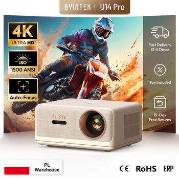 Proyector BYINTEK U14 Pro 4K 1080P 1500 ANSI Lúmenes Android 11 Bluetooth 5.0 Wi-Fi Auto Keystone Home Theater para Películas y Juegos
