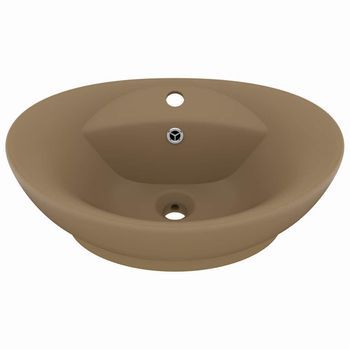 Lavabo Lujoso Con Rebosadero Cerámica Crema Mate 58,5x39 Cm Vidaxl