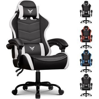 Silla Gaming Y De Oficina Ergonómica, Sillón Gaming Con Reposacabezas Ajustable Y Soporte Lumbar Ajustable, Gtplayer - Blanco