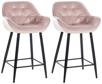 Set de 2 taburetes de bar con reposapiés en terciopelo rosado