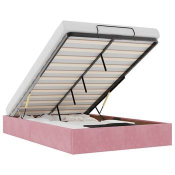 Cama Matrimonial | Cama Para Adultos | Estructura Cama Otomana Sin Colchón Terciopelo Rosa 120x190 Cm